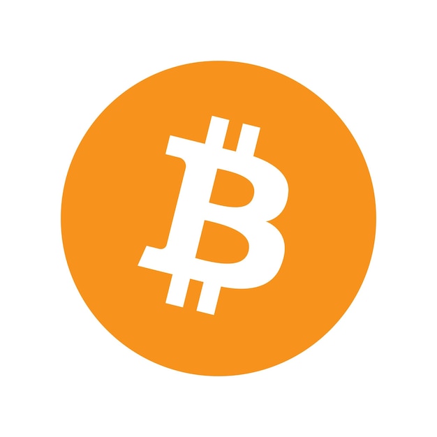 Bitcoin crypto valuta blockchain plat oranje pictogram op witte achtergrond block chain bitcoin sticker voor web of print bitcoin logo vectorillustratie