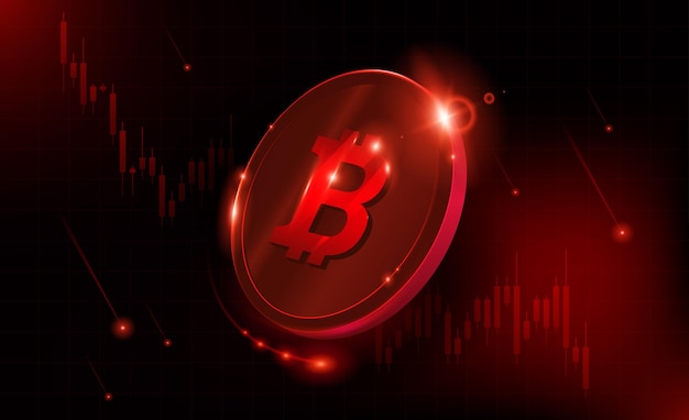 Vector bitcoin cryptocurrency prijs daalt. rood gloeiende crypto-prijs daalt. uit elkaar vallen. bearish beer
