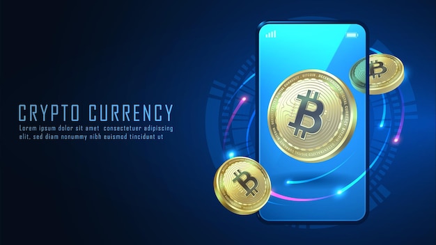 Bitcoin cryptocurrency with smartphone, vector illustrator