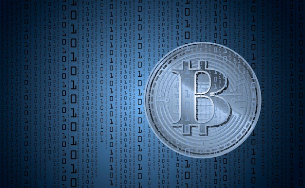 Bitcoin digitale criptovaluta segno codice binario numero codice binario sfondo big data mining tecnologia blu incandescente illustrazione vettoriale astratta di pagamenti elettronici online illustrazione vettoriale