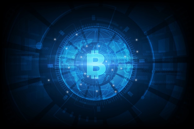 bitcoinデジタル通貨、未来的なデジタルマネー、テクノロジーワールドワイドネットワークコンセプト