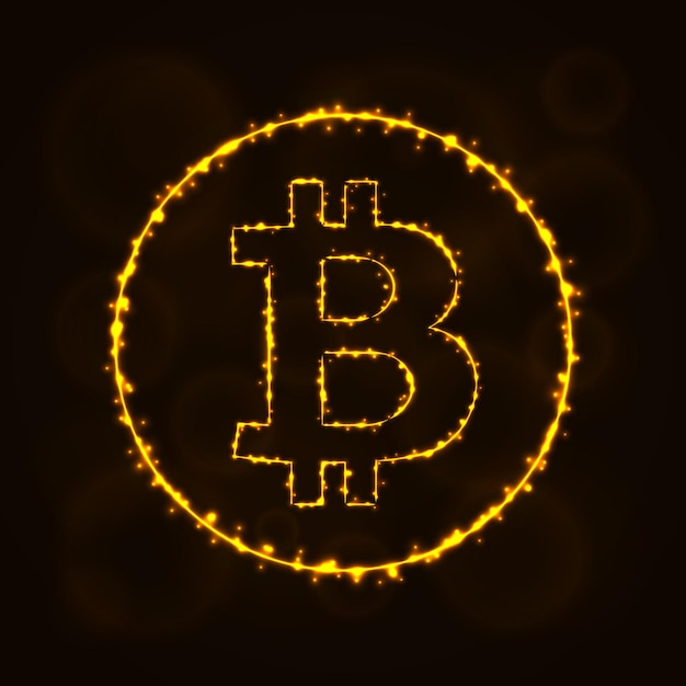 Vettore siluetta di valuta digitale bitcoin di luci