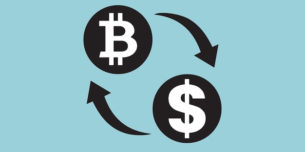 Bitcoin to dollar exchange currency icon on transparent background