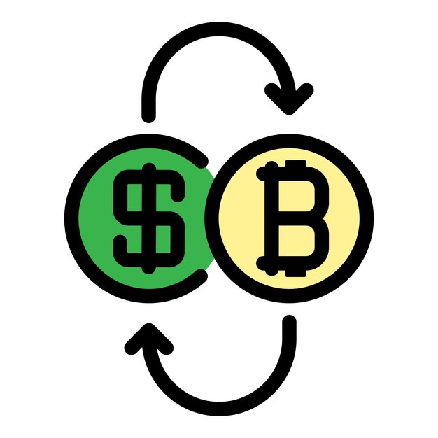 Bitcoin-dollar-icone uitwisseling Outline uitwisseling bitcoin-dollar vector-icone kleur vlak geïsoleerd