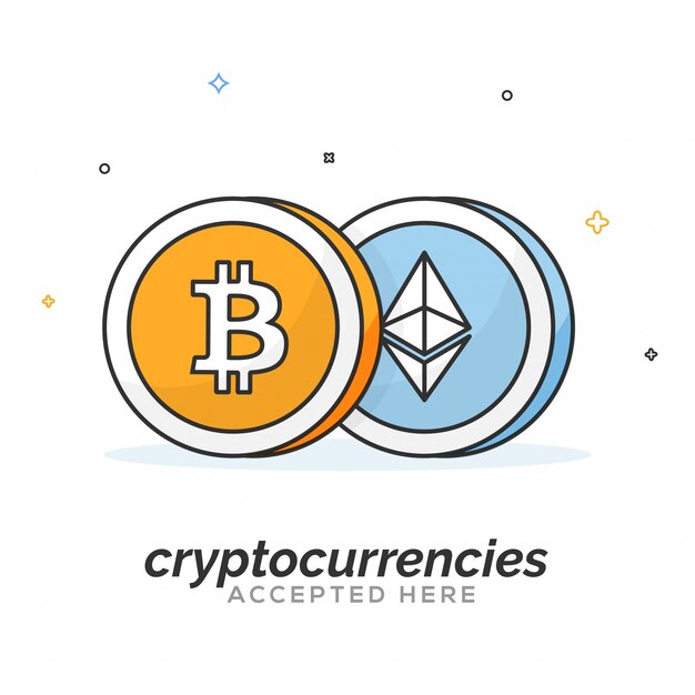 Monete di criptovaluta bitcoin ed ether in stile piatto.