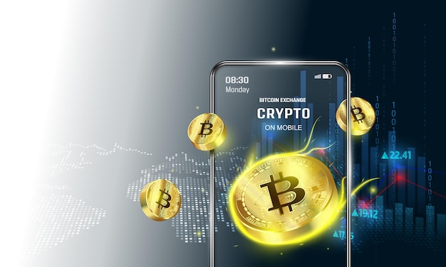 Scambio di bitcoin. banner web in stile design piatto di tecnologia blockchain, bitcoin, altcoin, mining di criptovalute, finanza, mercato monetario digitale, portafoglio di criptovalute, scambio di criptovalute. vettore