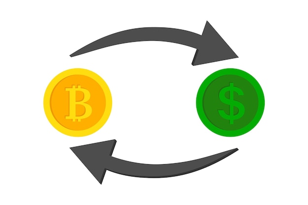 Обмен биткойновОбмен биткойна на доллары Концепция криптовалюты Векторная иллюстрация на белом фоне BTC и USD xDsymbol 10 esp