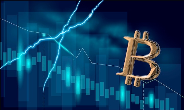 Вектор bitcoin неудачный график криптовалюты coin b символ финансы экономика банковская система blockchain дополнительный крах с молнией отрицательный прогноз для снижения стоимости вектор иллюстрация