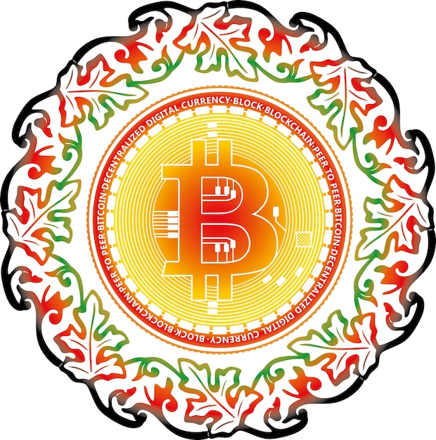 bitcoin gradient color outline with floral frame handmade silhouette nr 75