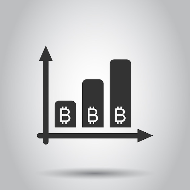 Icona di crescita bitcoin in stile piatto illustrazione vettoriale blockchain su sfondo bianco isolato concetto di business della criptovaluta