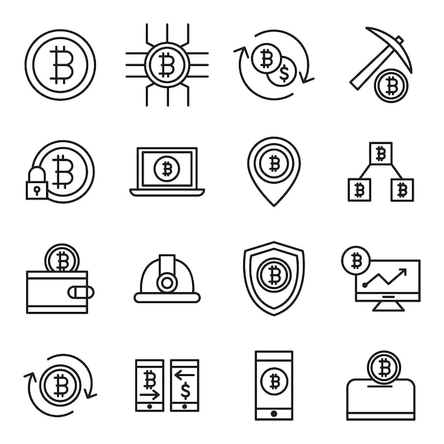 Bitcoin icon pack, outline icon style