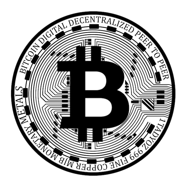 Bitcoin 아이콘, 지불 기호입니다. 암호화폐 로고. 가상 통화 교환 기호입니다. 흑백 디자인입니다. 인터넷 금융 동전, 고립 된 간단한 벡터 일러스트 레이 션.