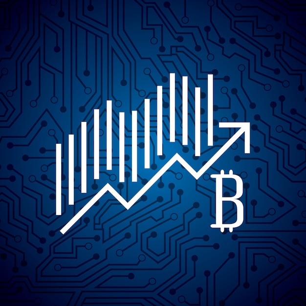 Bitcoin icon with graphic chart over blue background. vector illustration