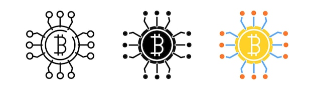 Bitcoin ingesteld pictogram Geld contant geld overmaken dollarbiljet valuta munt cent transactie pijlen smeken ontvangen salaris Vector pictogram in zwarte en kleurrijke lijnstijl op witte achtergrond
