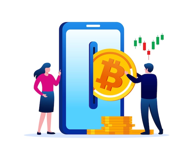 bitcoin investeren platte vector illustratie banner