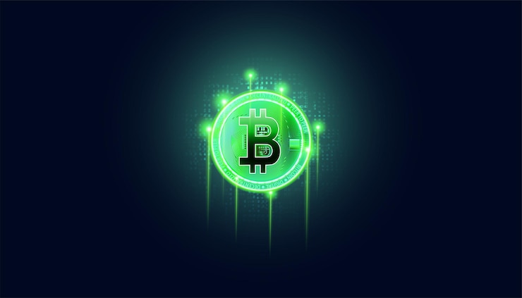 Вектор биткойн находится в восходящем тренде на заднем плане, концепция децентрализованных финансов