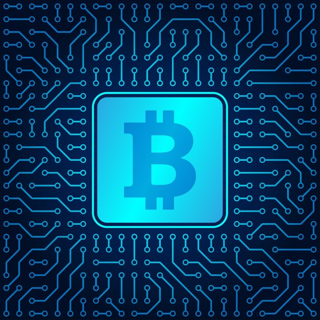 Bitcoin-kern op blauwe achtergrond