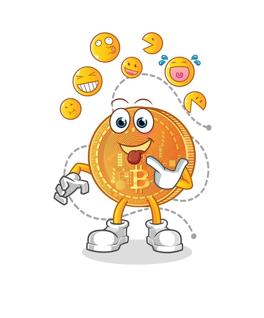 Bitcoin lach en bespotten karakter. cartoon mascotte vector