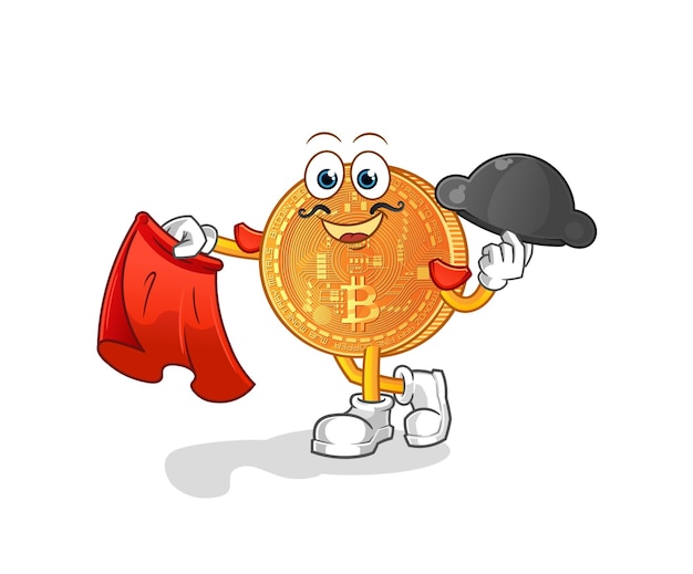 Vettore matador bitcoin con illustrazione di panno rosso. vettore di carattere