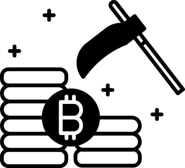 Bitcoin mijnbouw vaste glyph vector illustratie
