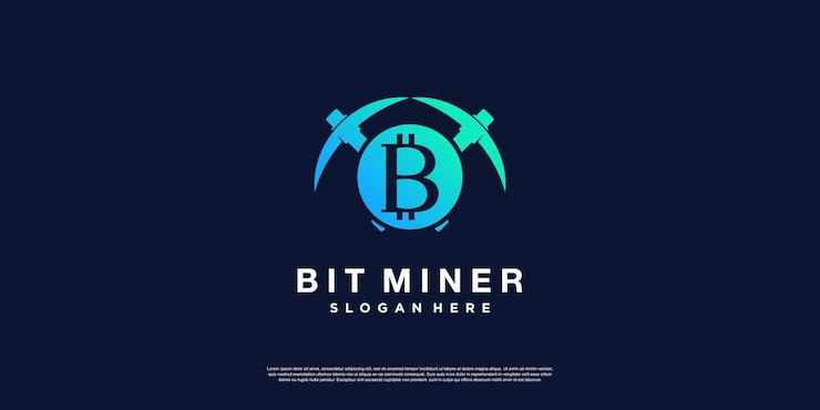 Вектор логотип биткойн-шахтера абстрактный с креативным стилем premium векторы
