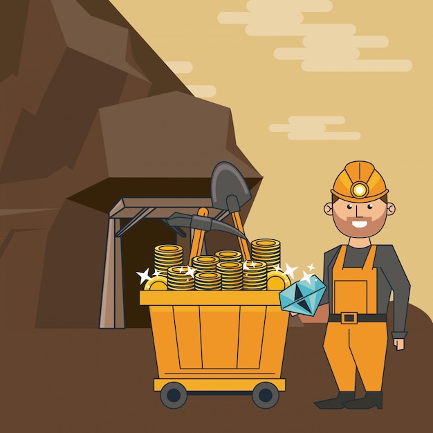 Vector bitcoin mining cartoons