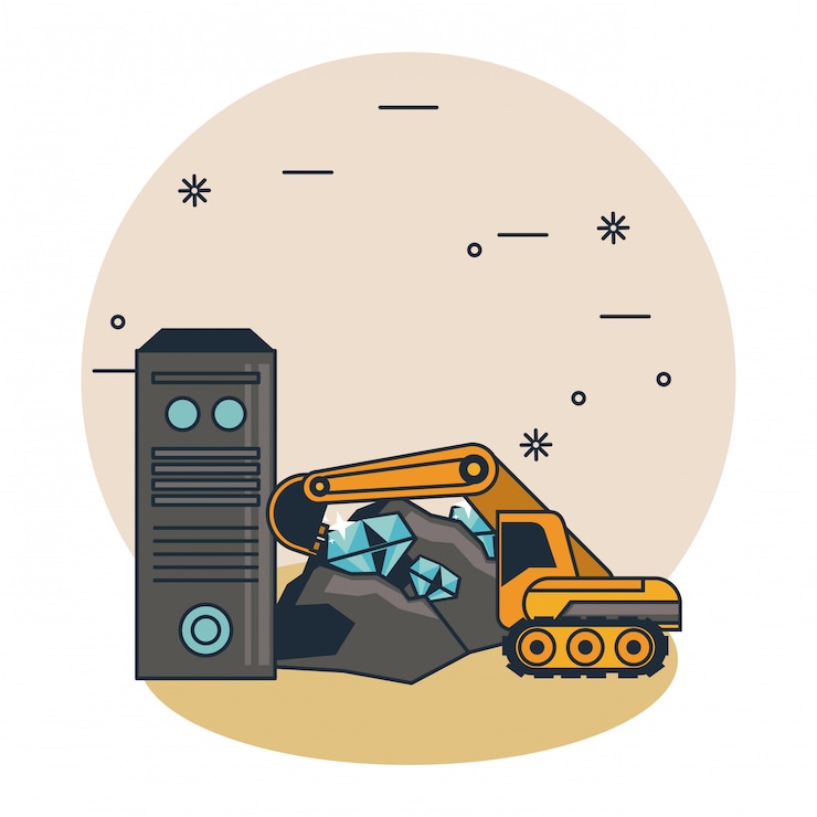 Vector bitcoin mining cartoons