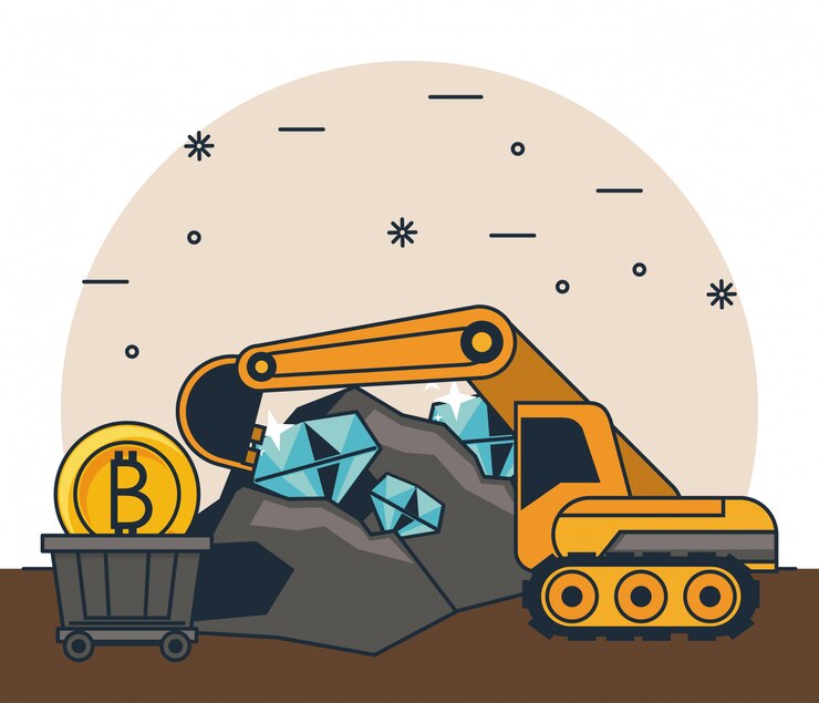 Vector bitcoin mining cartoons