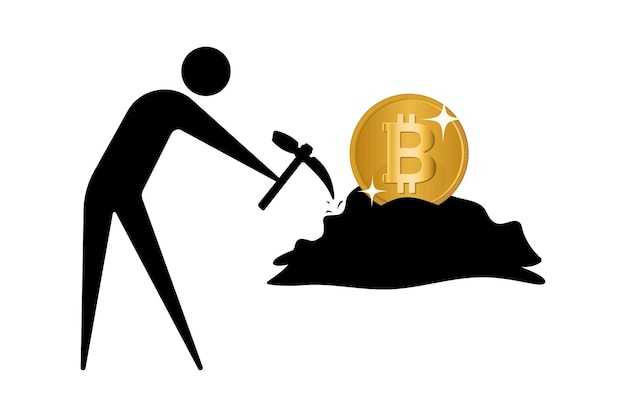 Vettore concetto di mining di bitcoin icona di un minatore di bitcoin isolato su sfondo bianco illustrazione vettoriale