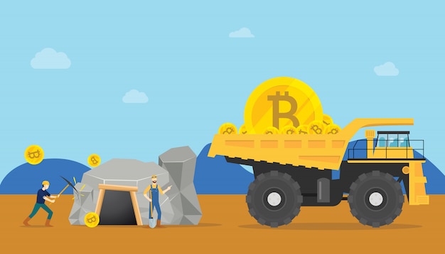 Bitcoin mining concept with miner mine cryptocurrency