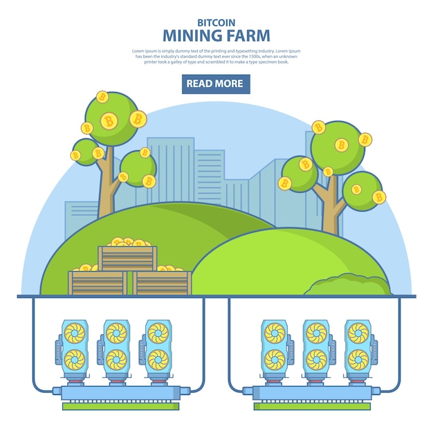 Bitcoin mining farm concept illustratie in lineaire stijl