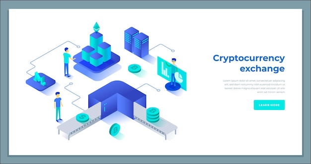 Bitcoin 광업 금융 거래 암호 화폐 교환 거래 블록 체인 네트워크 방문 페이지 벡터 일러스트 레이 션 상업 암호 통화 기술 마케팅 분석 인터넷 배너