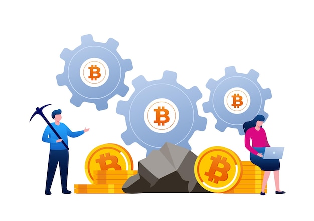 bitcoin mining flat vector illustration banner template