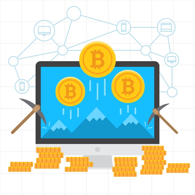 Vector bitcoin mining illustration