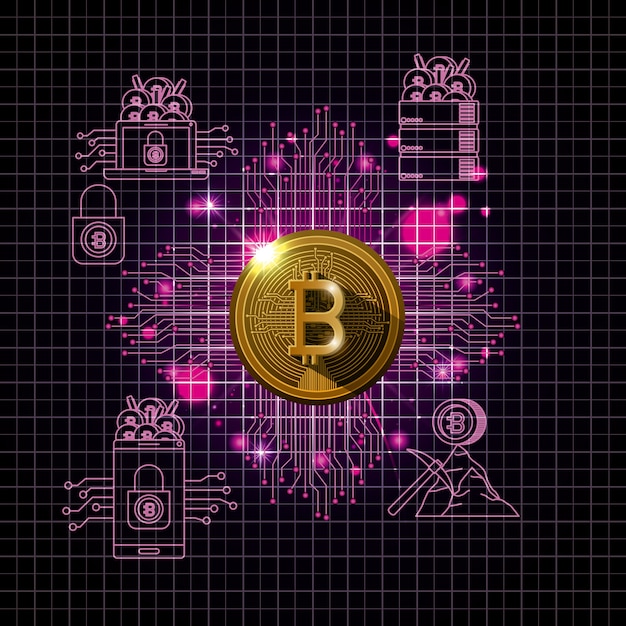 bitcoin mining set icons vector illustration design