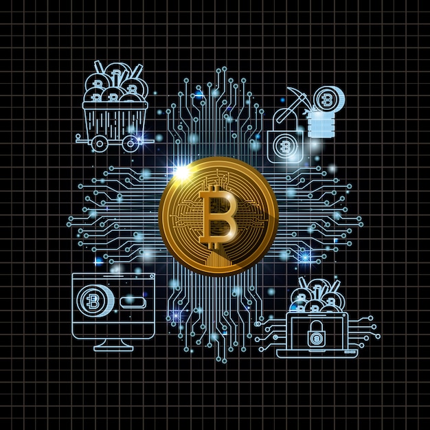 bitcoin mining set icons vector illustration design