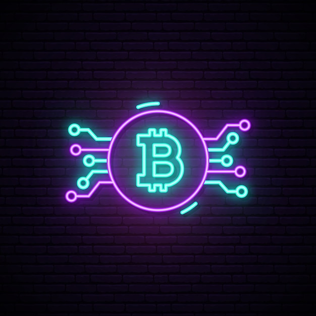 Vector bitcoin neon sign.