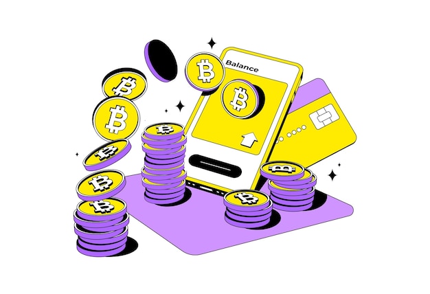 Vector bitcoin- of cryptocurrency-handelsplatform met creditcard en mobiele telefoon handel crypto mobiel