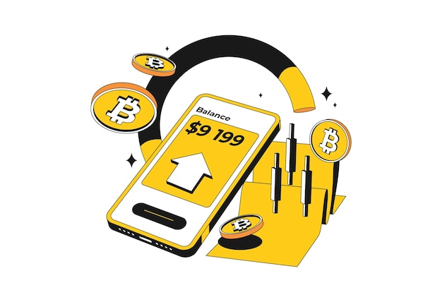 Bitcoin of cryptocurrency handelsplatform met grote winst en kandelaar geïsoleerde crypto mobiel