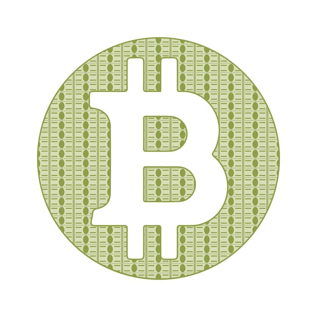 Вектор Биткойн на фоне текстуры зеленых денег банкнот с логотипом знака биткойн