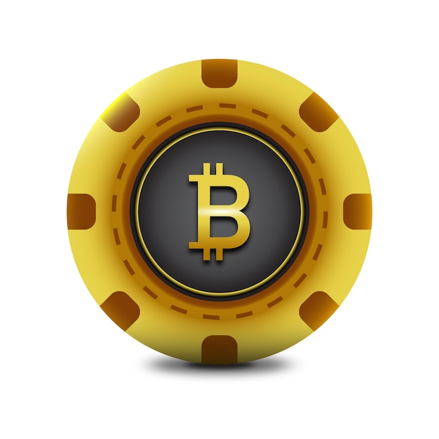 Bitcoin poker chip casino chip and bitcoin sign flat vector illustration