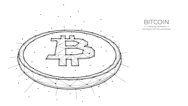 白い背景の上のビットコイン多角形ベクトル図