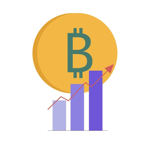 Bitcoin price growth with graphcharts Crypto currency Vector concept