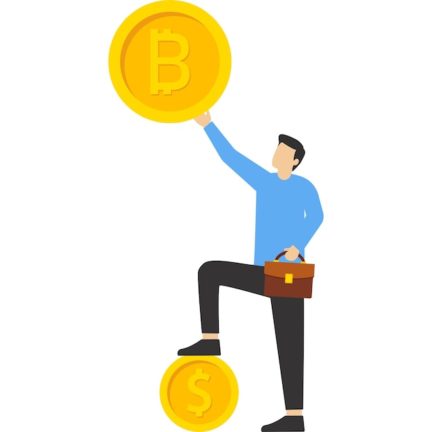 Bitcoin price is much higher than the dollar Vector illustration in flat style