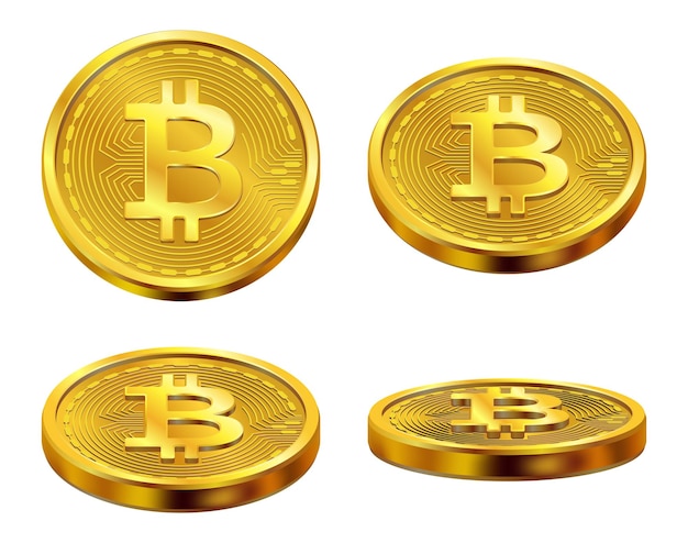 Bitcoin Realistic blockchain golden coins cryptocurrency network future web economy symbols decent vector bitcoin picture Illustration of coin money payment crypto financial