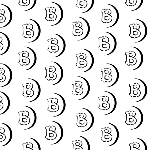 白い背景に分離された黒のコインと Bitcoin のシームレスなパターン