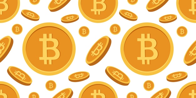 bitcoin seamless pattern with golden coins with bitcoin symbol on white background