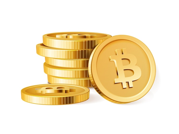 Bitcoin stapel Gouden BTC cryptocurrency 3D realistische munten stapel Blockchain crypto bedrijf en deposito investering en virtuele betaling vector concept
