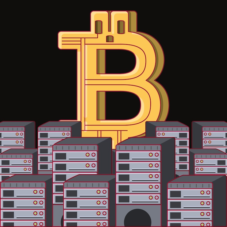Vector bitcoin symbol and data servers 