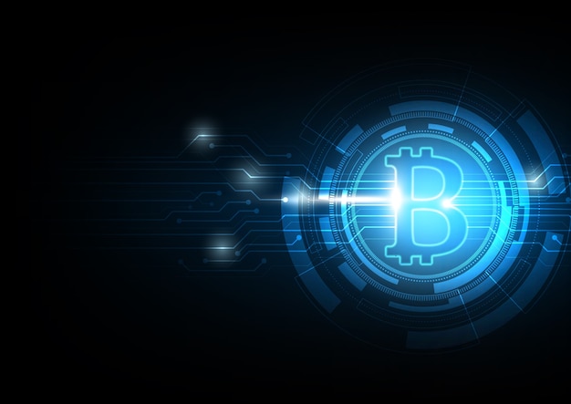 ブロックチェーン技術の電子図によるBitcoinシンボル
